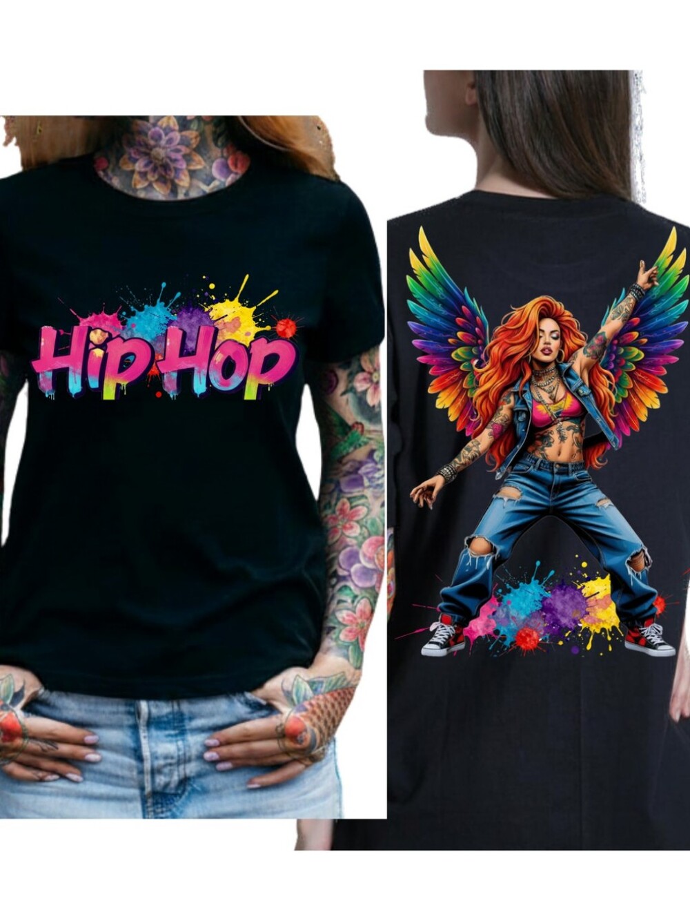 Luxury Hip Hop Rainbow Angel Graphic Tee - Size L